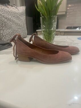 Jeffrey Campbell Free People Mauve Suede Low Block Heel Pumps with Tie-Back